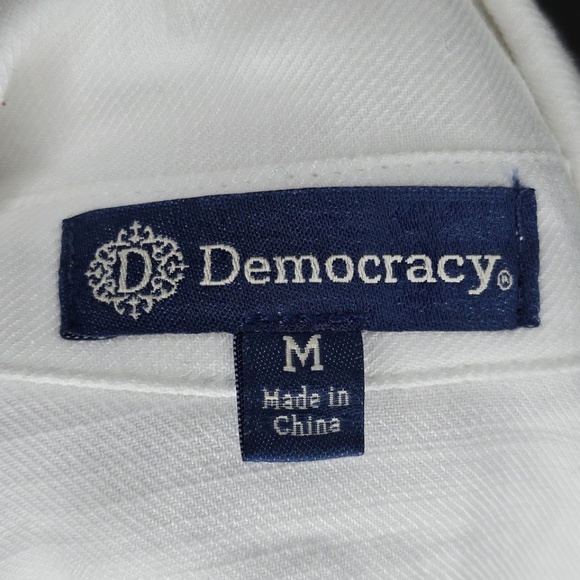 New Democracy Below Elbow Puff Sleeve Western Yoke Snap Front Off White Shirt M - Picture 12 of 15